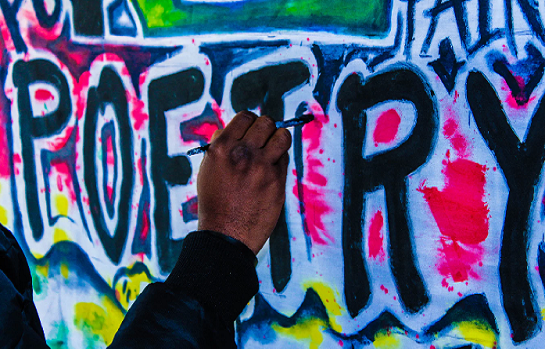 Poetry graffitied on wall