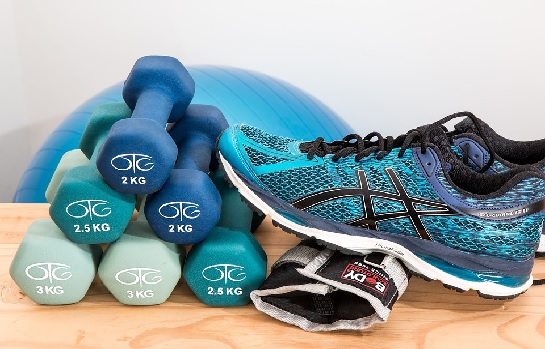 weights and a sneaker