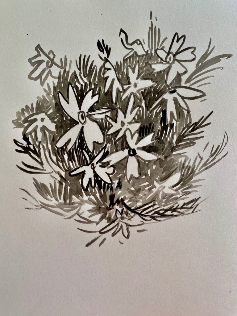 Flowers Black and White Gouache - Patti Gural