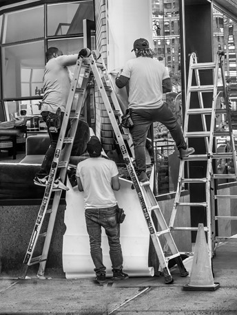 Art by Ray Germann - Men on Ladders Working 