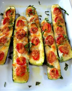 Stuffed Local Zucchini Boats with Parmesan and Cherry Tomatoes