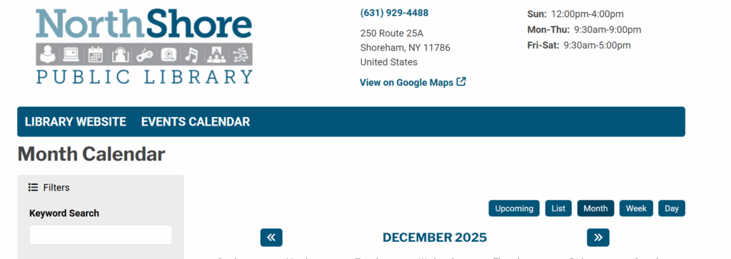 Library Program Calendar Screen Shot Preview - Header of website